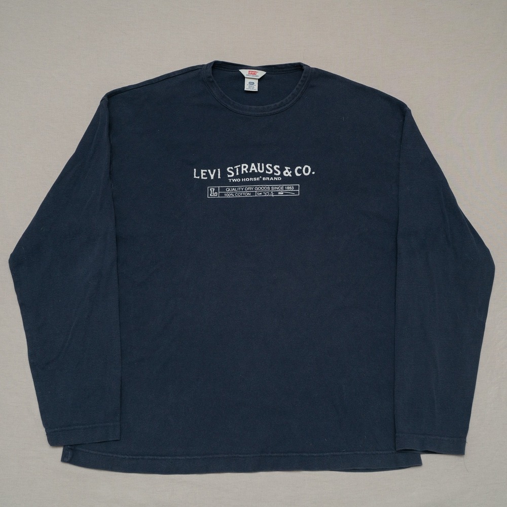 Vtg 90s Levis Dry Goods Long Sleeve‎ Heavyweight T Shirt Varsity Spell Out XXL